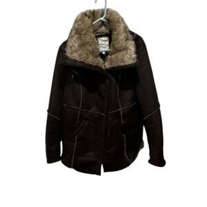 John Rocha Sz 18 Woman's Chocolate Brown Faux Suede Collard Jacket Coat Hooded
